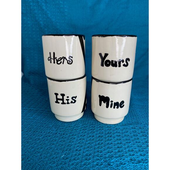 stacking mugs set of 4 Hers His Yours Mine - Picture 1 of 10